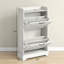 Armoire à chaussures mince pour le vestibule, 2 tiroirs rabattables et tablettes réglables, pouvant accueillir 8 paires, porte-stylo blanc vieilli