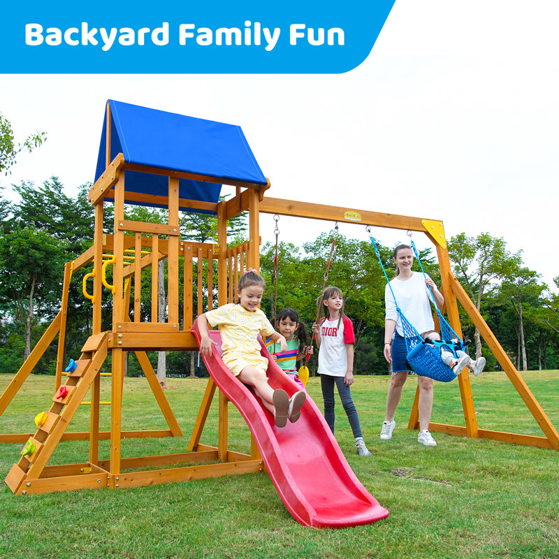 SuniBoxi Backyard Swing Set: Slide, Wall, Sandbox, Monkey Bar, Etc. Outdoor Play for 3-6-Year-Olds.