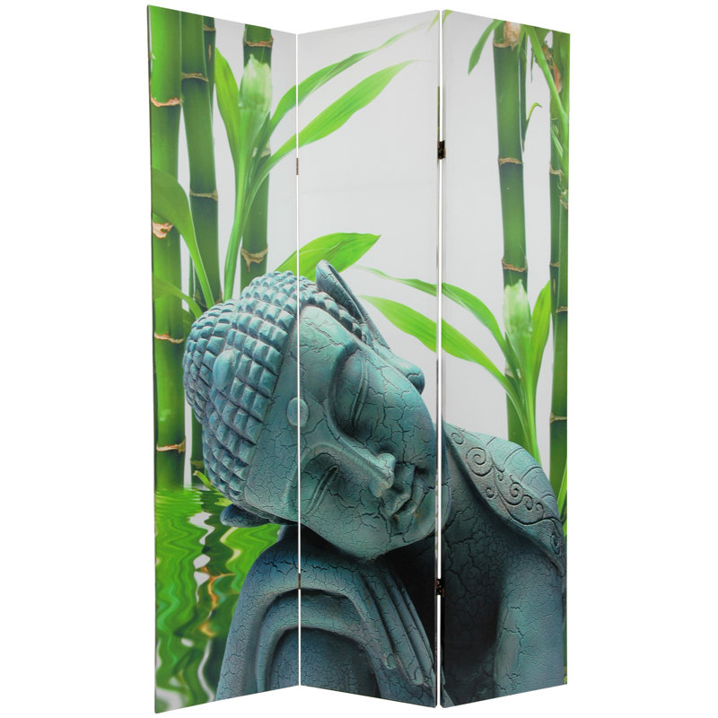 Paravent Bouddha, Blanc / vert
