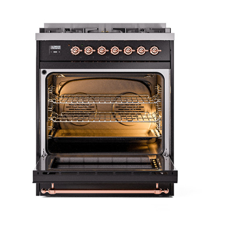 ILVE Nostalgie II Noblesse 30 in Dual Fuel Range, Glossy Black/Copper, Liquid Propane