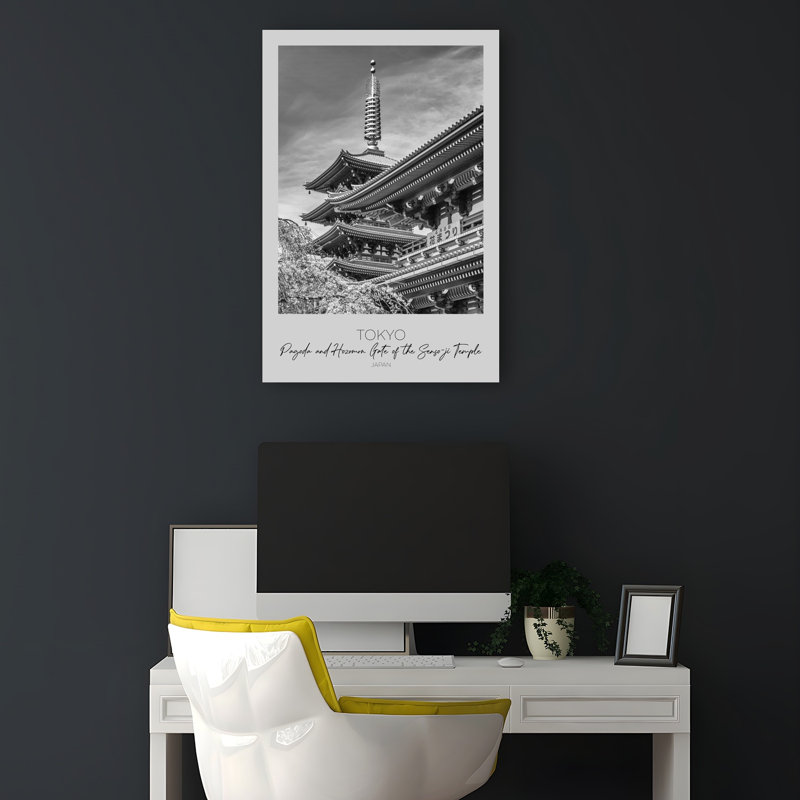 In Focus: Tokyo Pagoda And Hozomon Gate Of The Senso-Ji Temple Abstract Contemporary Cherry Tree Architecture City Wall Art Print 1 Piece Wrapped Canvas Wall Art