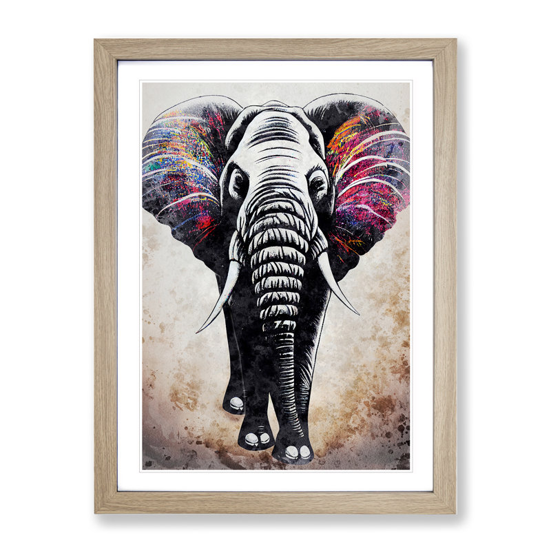 Colours Of An Elephant - Single Picture Frame Print, 46cm H x 34cm W x 2cm D, Oak