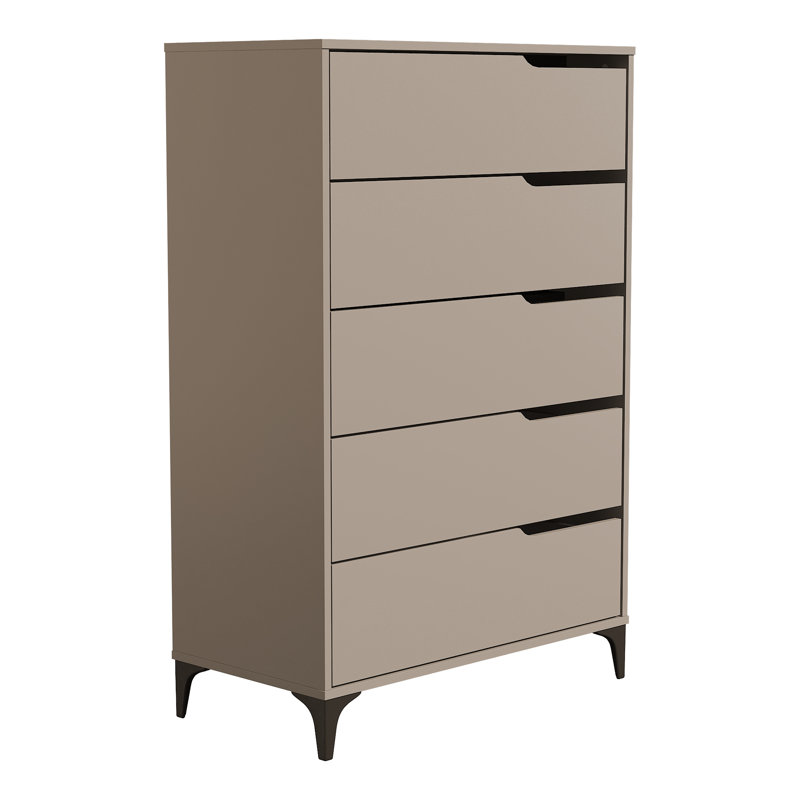 Commode 5 tiroirs Norcross, Taupe chaleureux