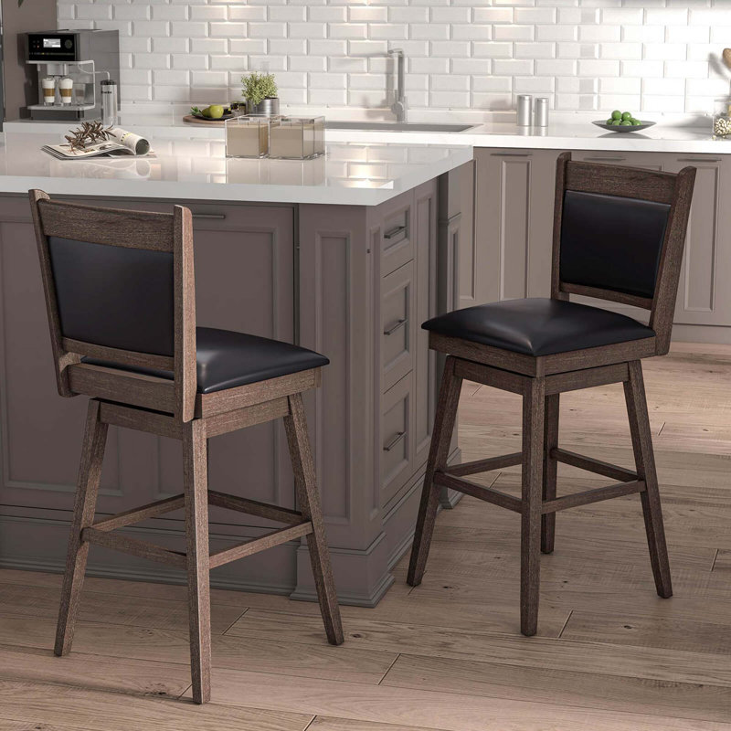 Ensemble de 2 tabourets de bar pivotants 29 po avec dossier en bois d'hévéa Lark Manor ™