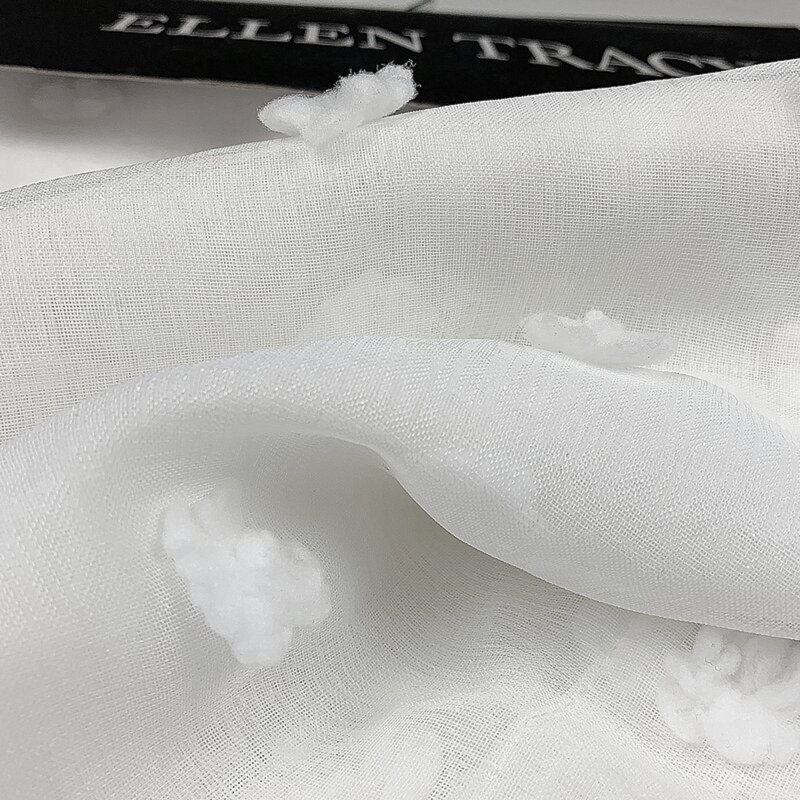 84" White Round Puff Window Curtain Panels