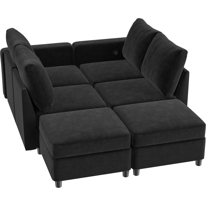 VINGLI 6-Piece Modular Sectionals, Black Chenille