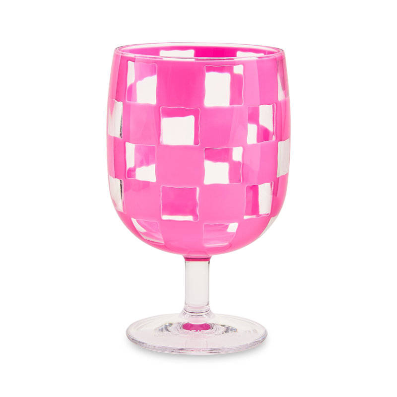 Blue Check Acrylic Water Goblets, Pink/Clear