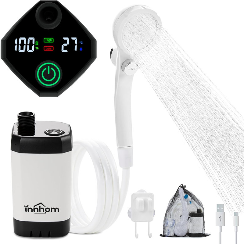 Portable Camping Shower, 6000mah Rechargeable Camp Shower Pump With Led Display, 2 Mode Electric Portable Shower For Camping, Hiking, Travelling, Washing