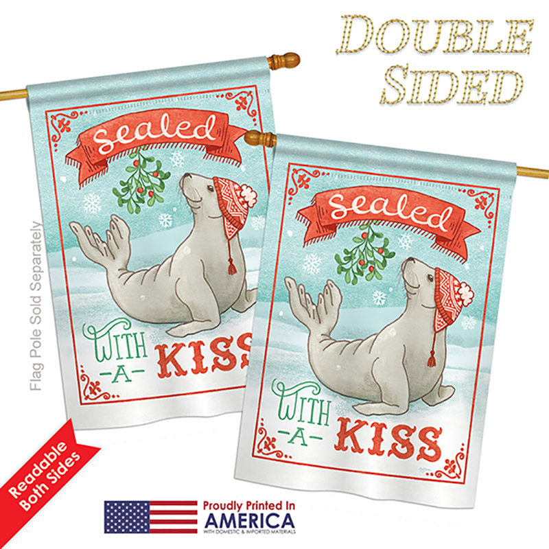 Sealed avec un polyester de 2 côtés 40 x 28 po de baiser winter drapeau maison