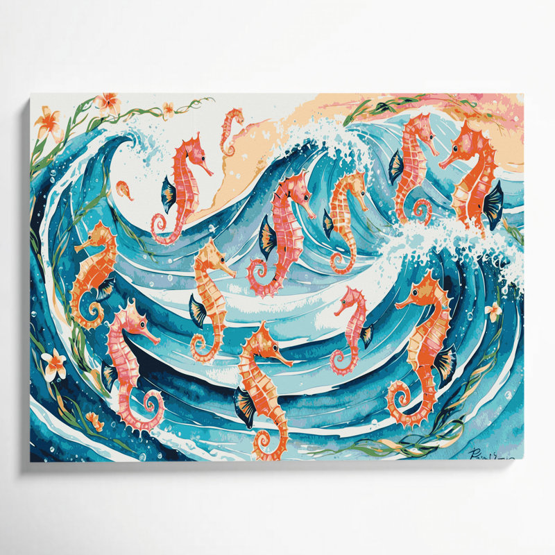 Hippocampe hawaïen, art mural sur toile blanche, H 12 po x l 18 po