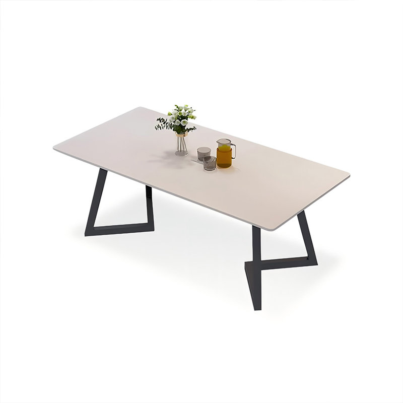 Plateau de table rectangulaire blanc en pierre frittée blanche avec table de salle à manger en fer