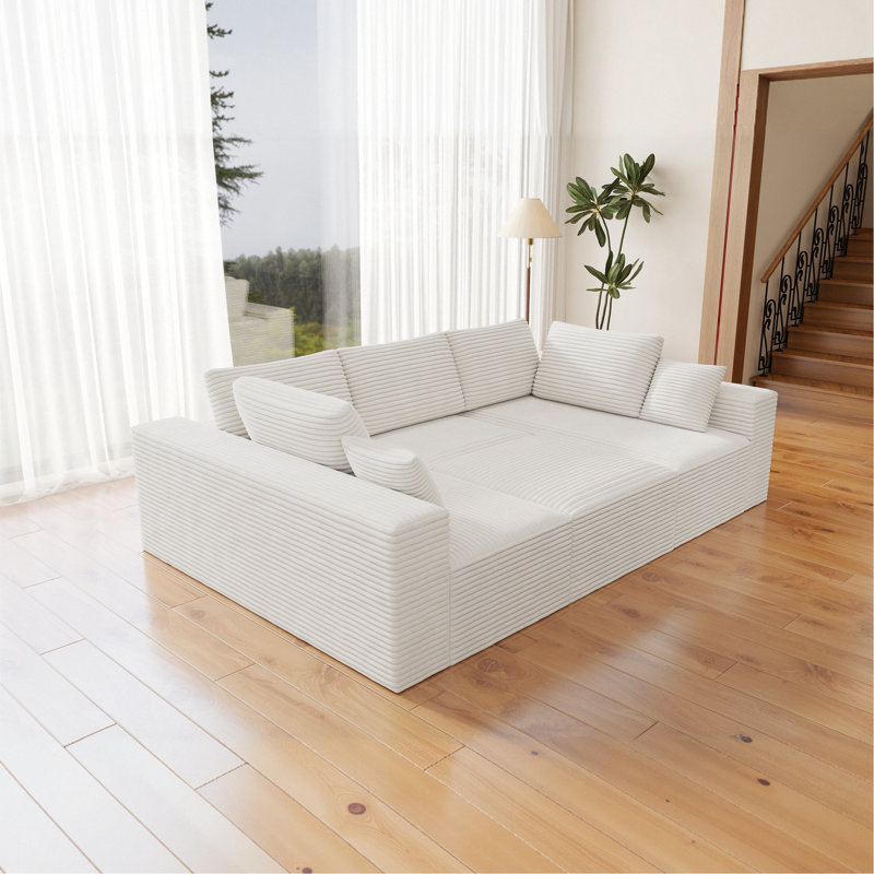 Siège de canapé modulaire 98,4 * 68,9 po, canapé rembourré compressé pour le salon, la chambre à coucher, l’appartement, aucun assemblage requis, combinaison gratuite pour 4 PC, tissu en velours côtelé moelleux, BLANC