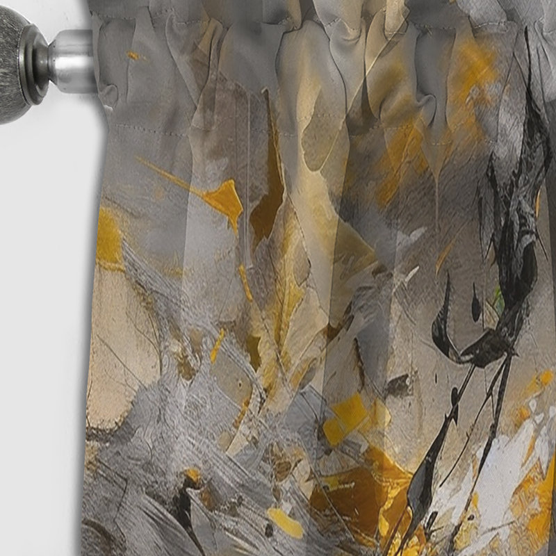 «Bliss Of Happiness» en gris et jaune I - rideau occultant abstrait - 1 panneau, L 52 po x L 108 po