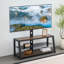 Meuble télé en bois avec verre trempé noir - Hauteur réglable, centre de divertissement pivotant universel avec support, brun rustique-130218066