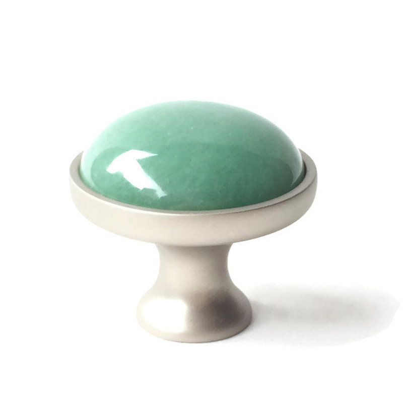 1.25" Diameter Mushroom Knob, Satin Nickel/Green