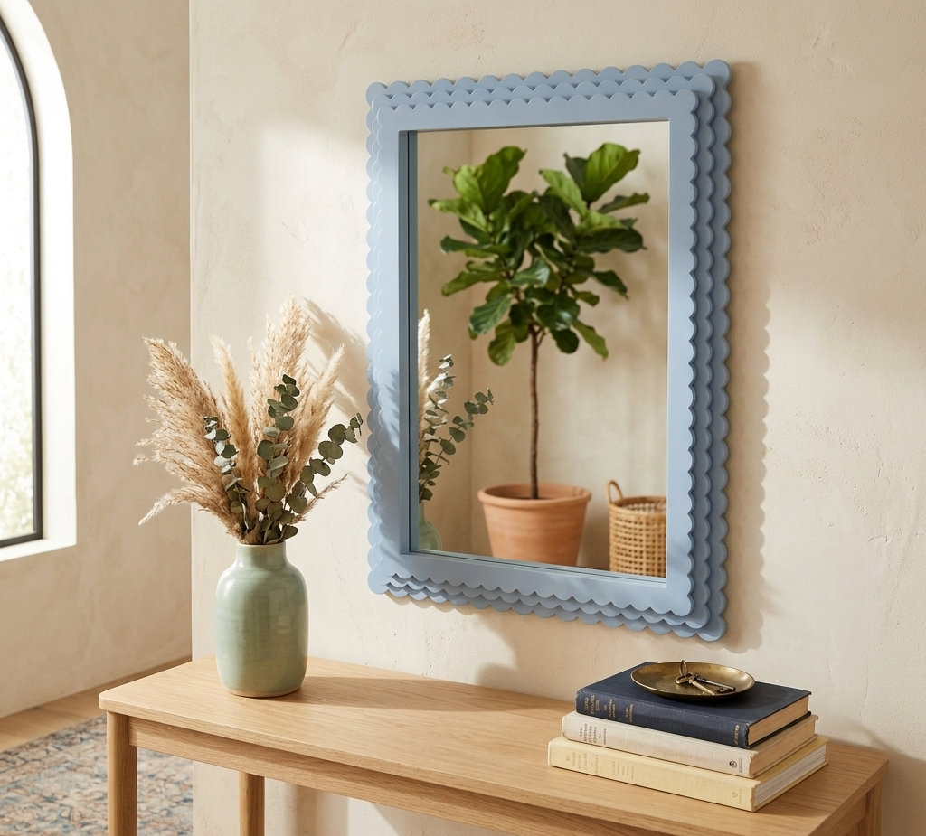 Pastel Scallop Mirror Blue, Blue