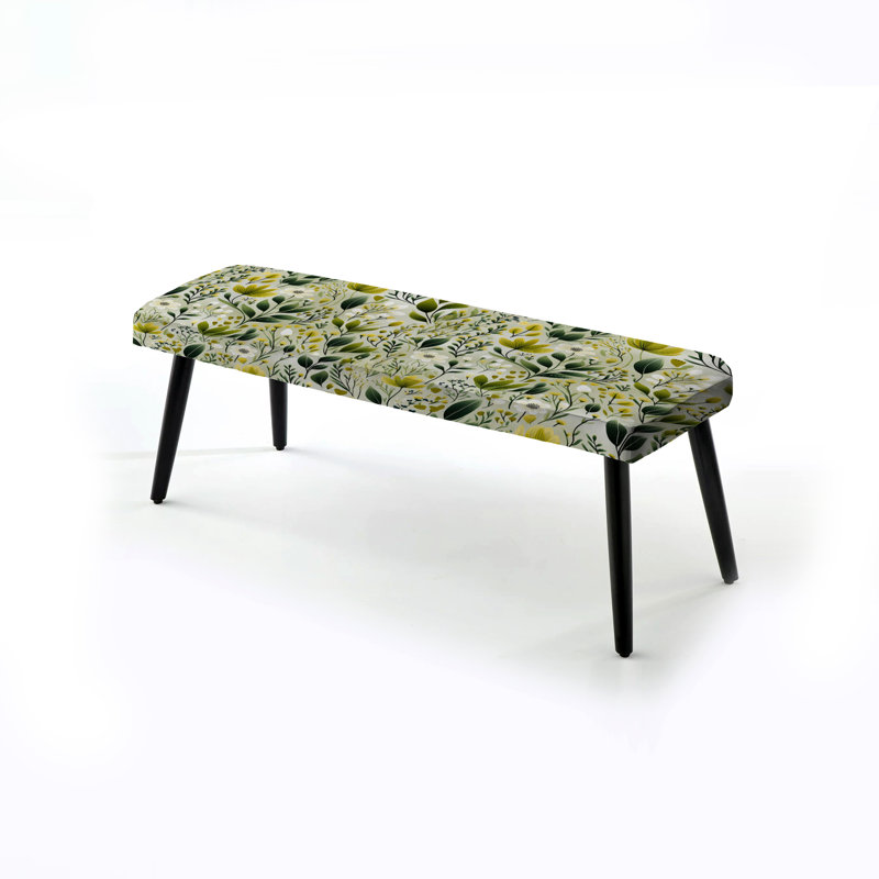 Meadow Greenery Botanical Green I - Botanical Upholstered Black Bench