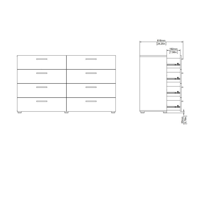 Gianna 8 Drawer 55.12" W Double Dresser, Walnut