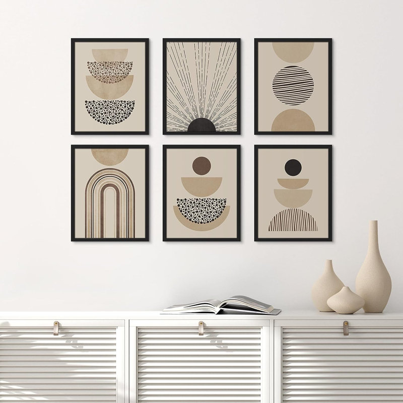Affiche, reproduction de 6 pièces encadrée Mid-Century, Cadre noir, H 14 po x l 11 po x P 1 po