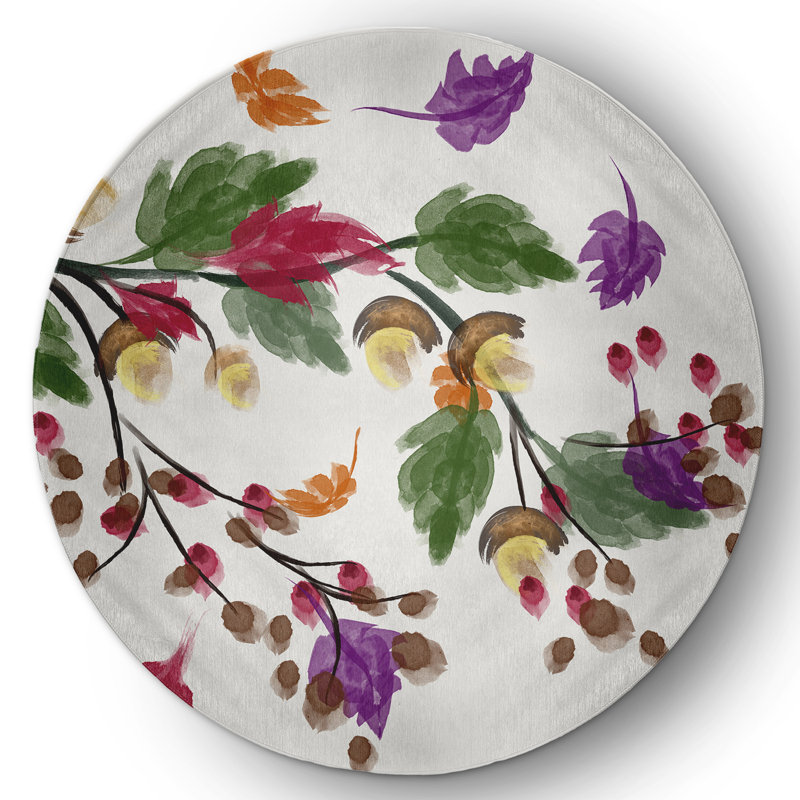 Chenille Floral Indoor / Outdoor Rug, Round 5'