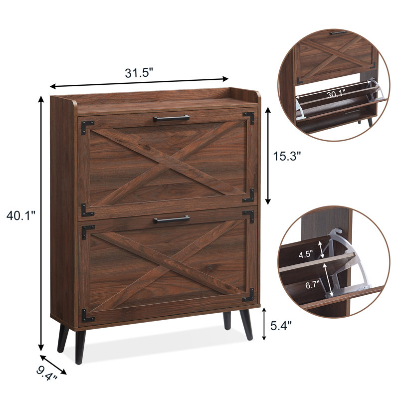 Armoire de rangement pour chaussures Chea avec tablettes réglables, 2, Brun