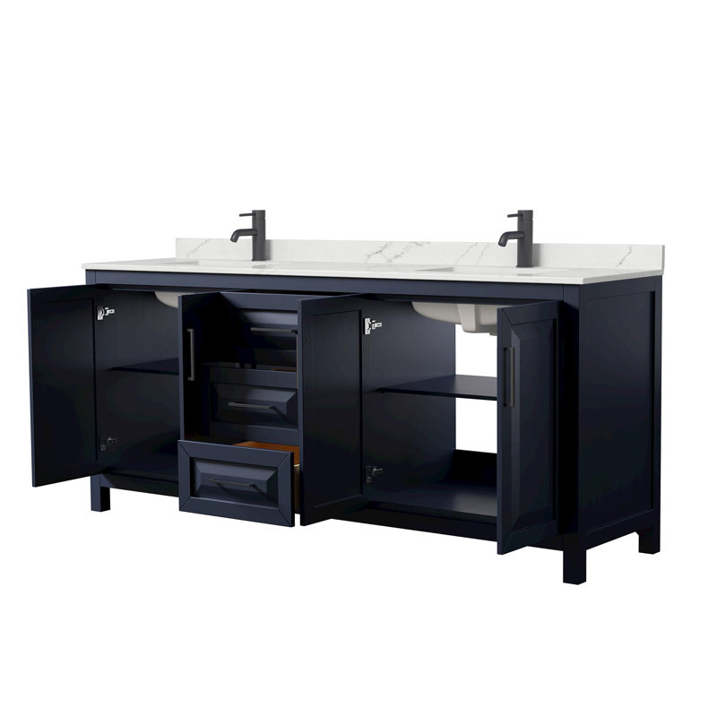 Daria 80 in. Vanity, Giotto Quartz, Blue, Matte Black