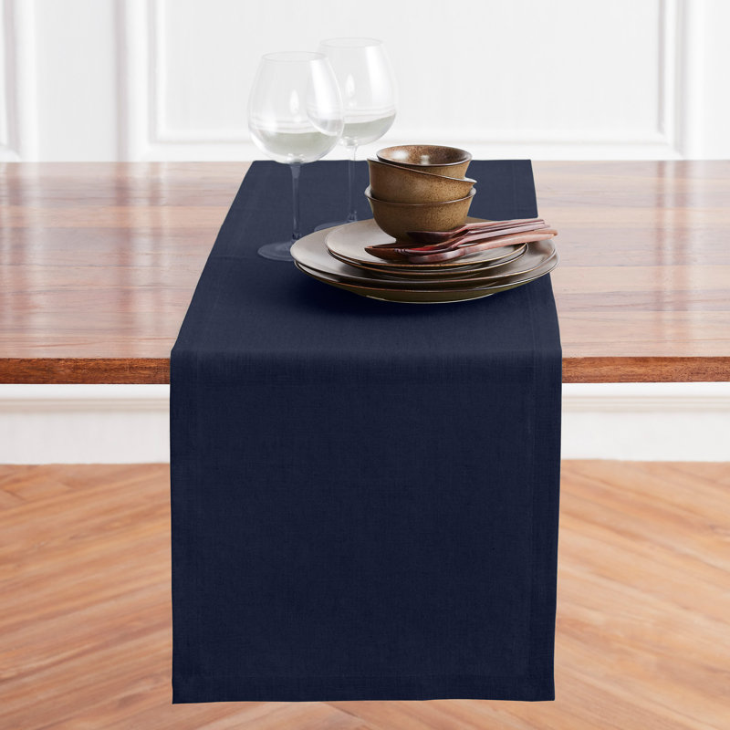 Diana - 100% Pure Linen Table Runner, 108" x 14", Navy
