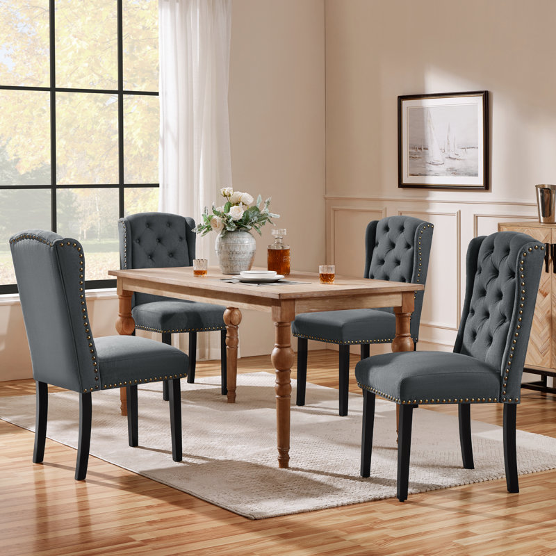 104cm H Tufted Polyester Blend Upholstered Side Chair, Deep Gray