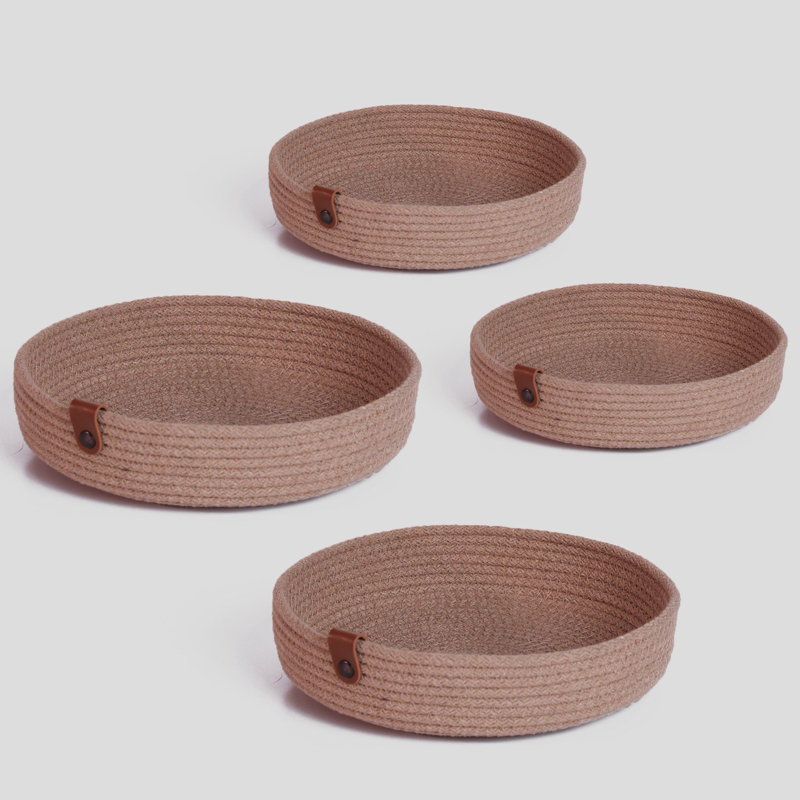 Ensemble de plateaux en coton faits à la main Chong (4 pièces), beige | 100% corde de jute de coton, 9,8 x 9,8 x 2,0 pouces (moyen) et 11,8 x 11,8 x 2,0 pouces (grand) | Élégants plateaux décoratifs pour l'organisation et la décoration de la maison, durables et polyvalents