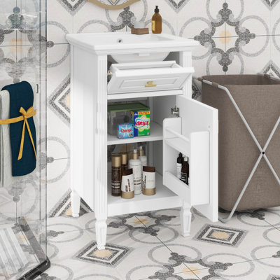 Meuble-lavabo de 20 po avec lavabo, tiroir inclinable, tablette réglable et support de rangement