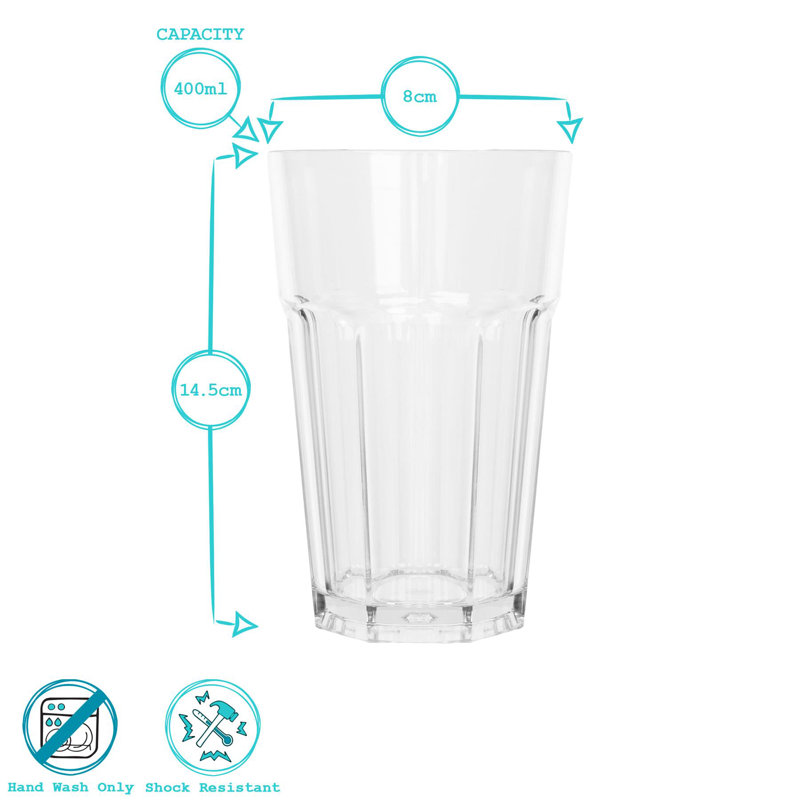 Argon Tableware 400ml Reusable Plastic Highball Glasses - Set of 12