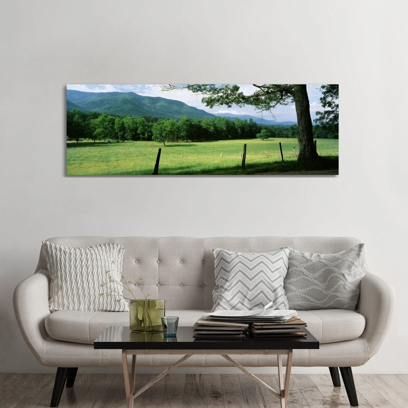 Parceled Meadow, Cades Cove, Great Smoky Mountains National Park, Tennessee, USA - Wrapped Canvas Panoramic Print