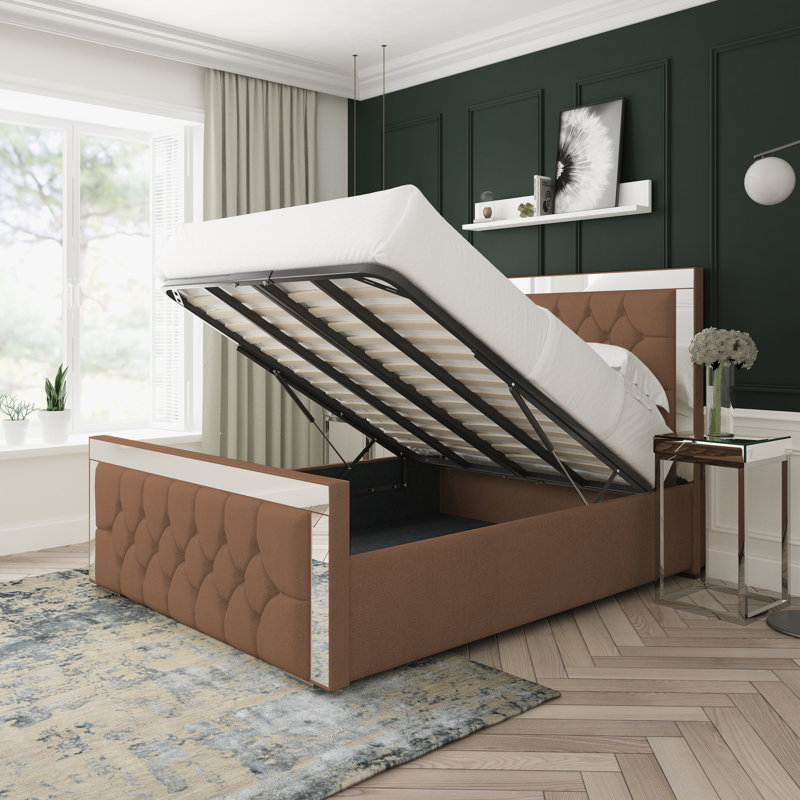 Sage Wool Upholstered Ottoman Bed Frame, Mink, Single (3')