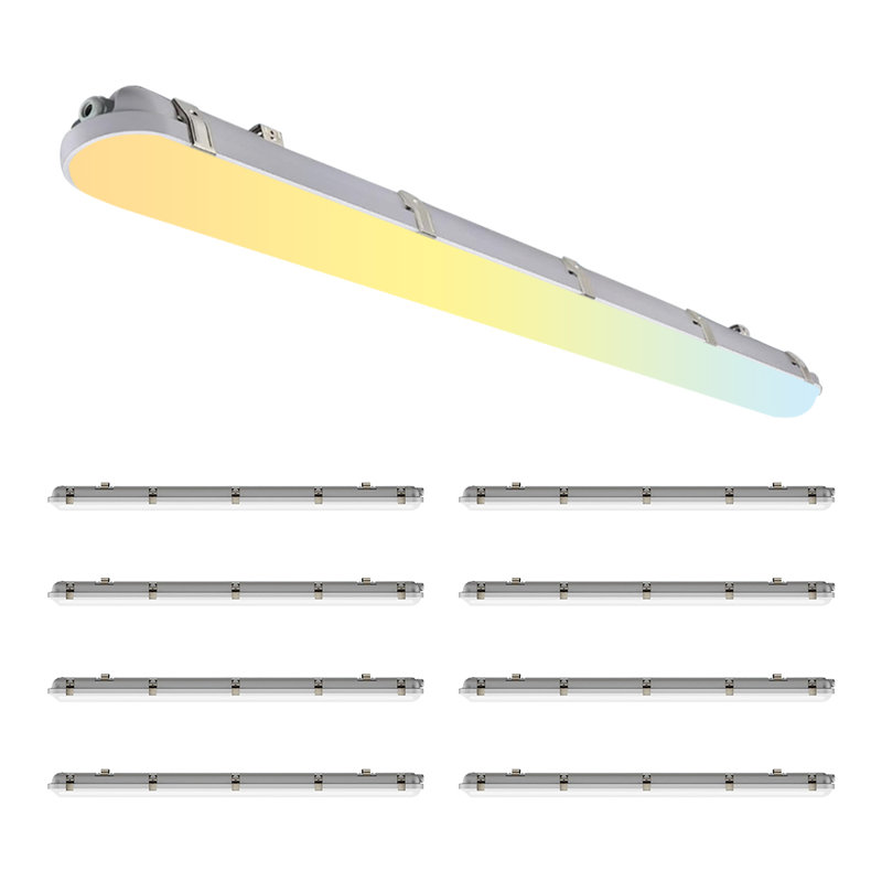 Luminaire étanche à la lumière 120-177v commercial et étanche à la vapeur de 4 pieds, gradation 0-10v, Ip65 imperméable, 50 watts réglable et cct pour les garages de lavage de voiture de congélateurs, paquet de 9