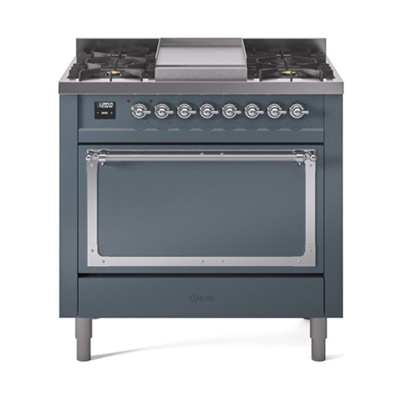 ILVE Nostalgie II Noblesse 36 in Dual Fuel Range, Liquid Propane, Blue Gray/Chrome
