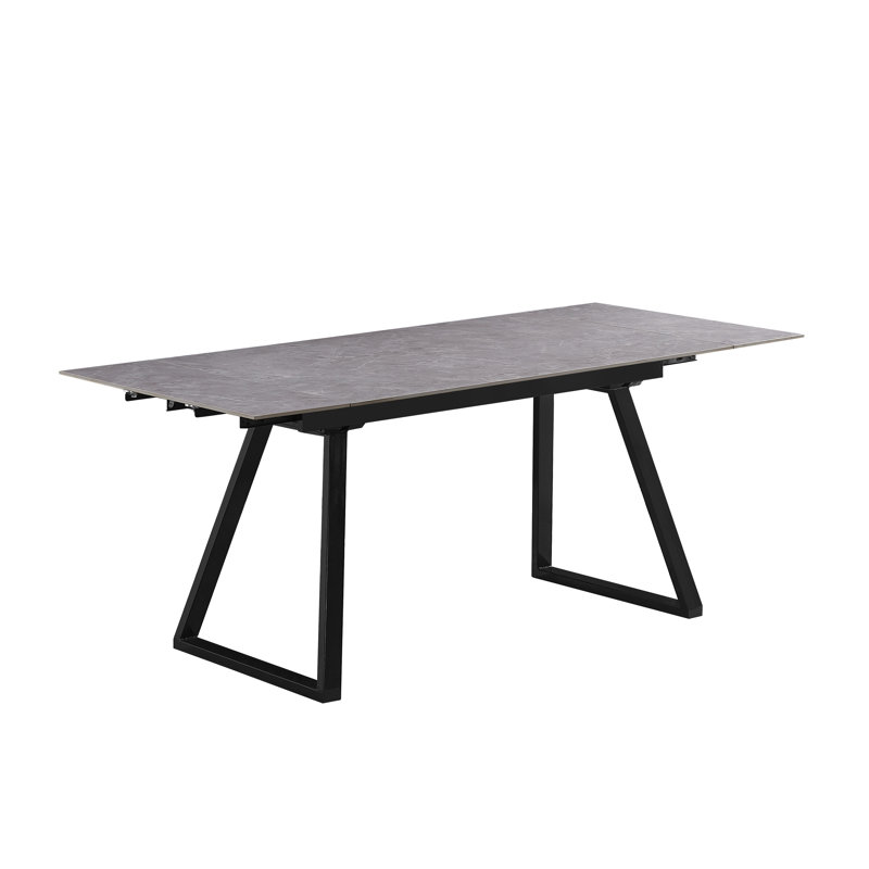 Kerela 90 cm Extendable Rectangular Stone Top Dining Table with Steel Base, Grey
