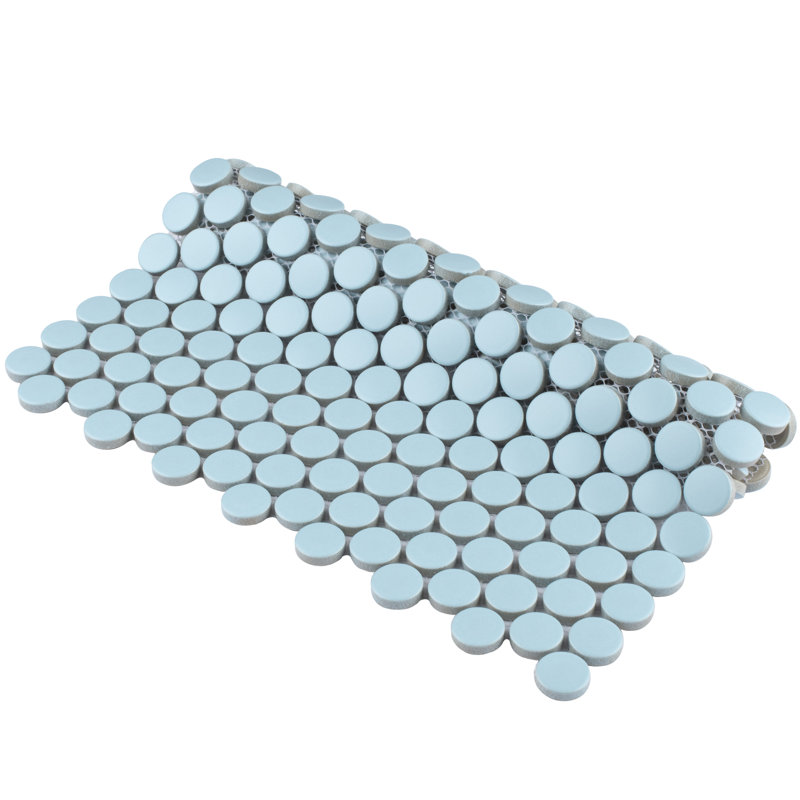 Carreau de mosaïque de plancher et de mur en porcelaine 9 3/4 po x 11 1/2 po Metro Penny, Turquoise clair