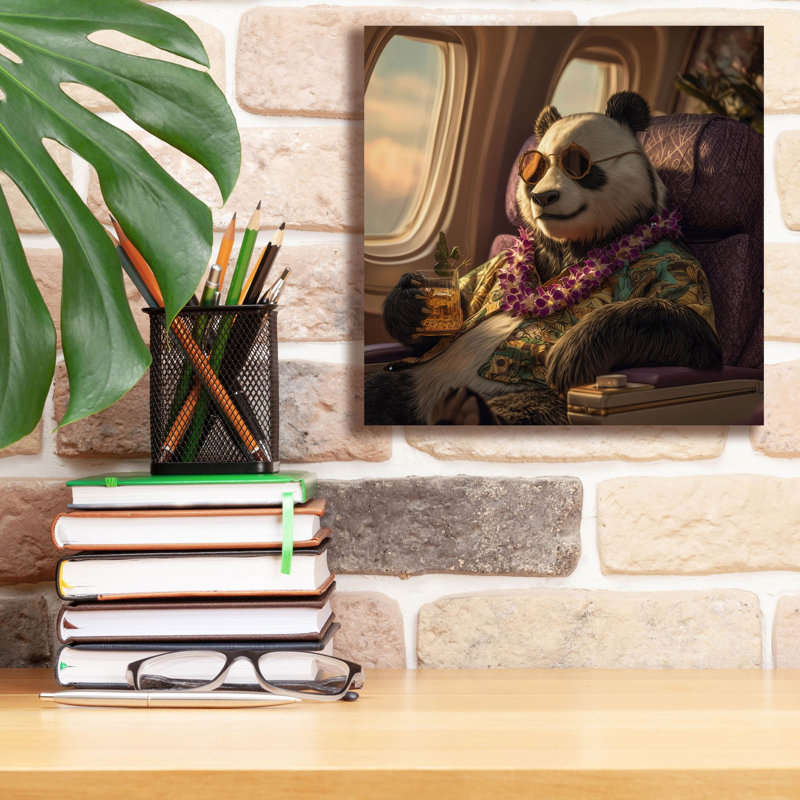  «Panda Holiday To Hawaii» par Ann Klee, art mural sur toile, 12 po x 12 po, H 12 po x l 12 po