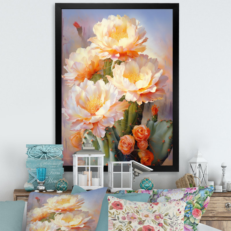 Yuna, rose, vert, cactus, impression romantique IV, Cadre photo noir, H 20 po x l 12 po x P 1 po