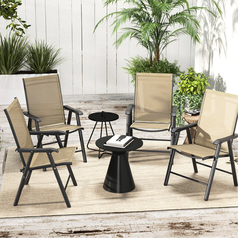 4Pcs Patio Folding Chairs , Stackable Outdoor Dining With . Lightweight For Lawn, Camping, Beach. Metal Frame, No Assembly, Mixed Brown  4Pcs , Lightweight, Portable Dining, Hint