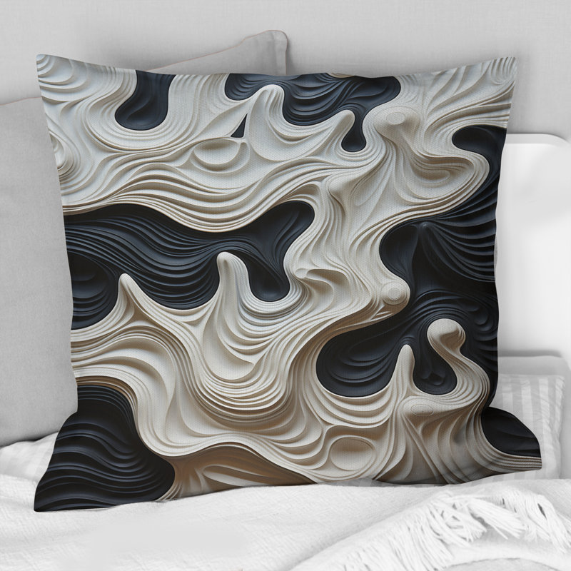 Coussin décoratif noir et blanc Opt Art Rhythmic Pulses I - Op Art