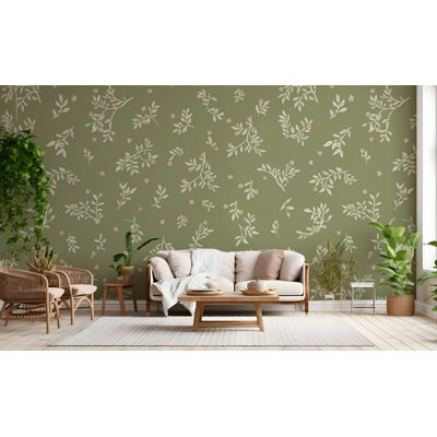 Papier peint vigne vert sauge