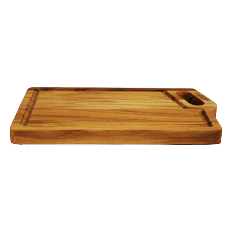 Planche à découper réversible en bois de teck EcoDecors certifiée FSC avec rainure à jus et poignée d'angle, 10 x 6