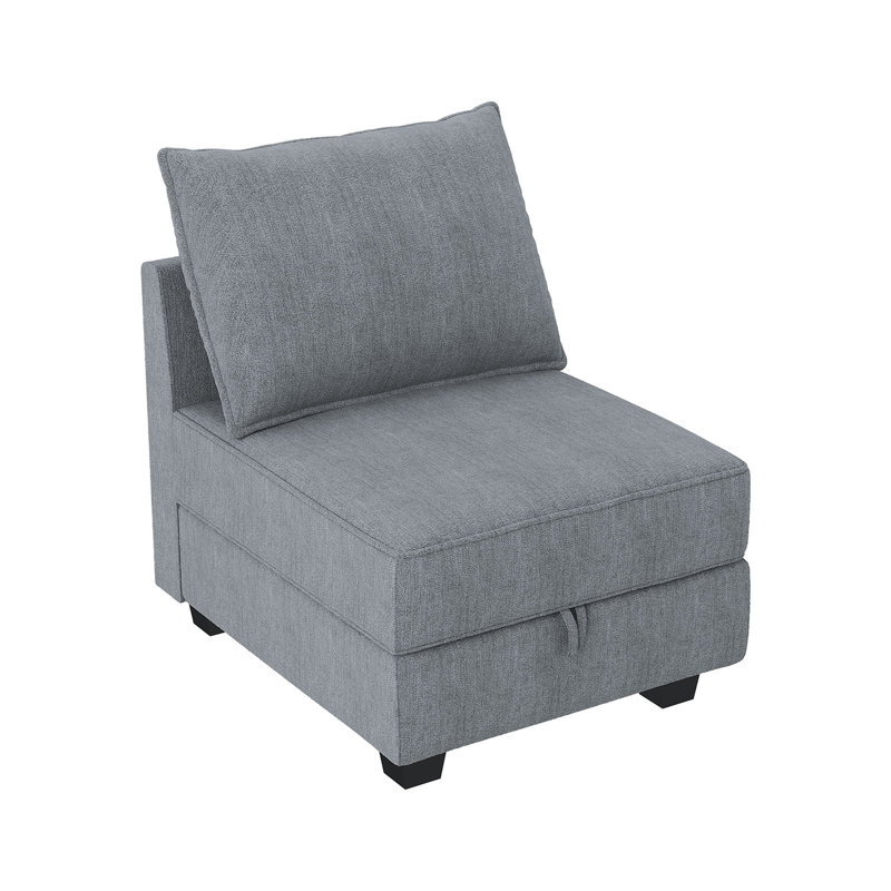 Modern Middle Seat Module For Modular Sofa Customizable Sectional Sofa, Bluish Grey Polyester
