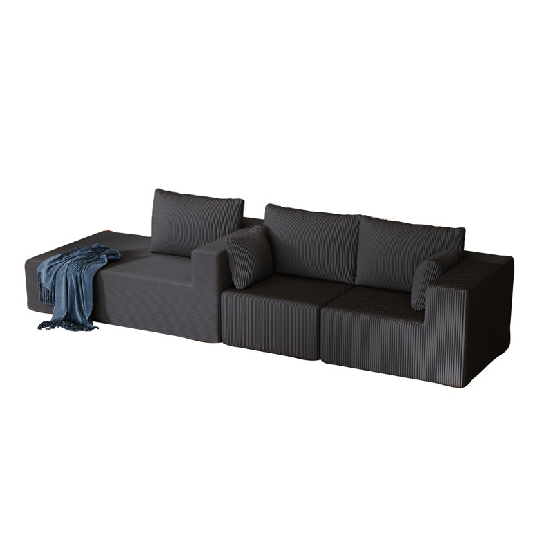 Sectional Foam Couch For Living Room, 108.3" With Dark Grey Corduroy Chaise, High Elastic Sponge, Freely Combined, 800Lbs Weight Capacity , Chaise Lounge,