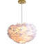 Lustre suspendu moderne et glamour à 3 lumières avec abat-jour en plumes d'oie superposées et hauteur de suspension réglable, blanc laiteux-346871011