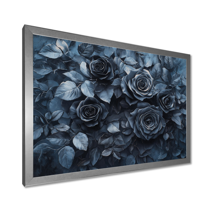 Décoration murale Midnight Roses Elegance II - Bouquets assortis, Argent argent, Cadre simple, H 24 po x l 32 po