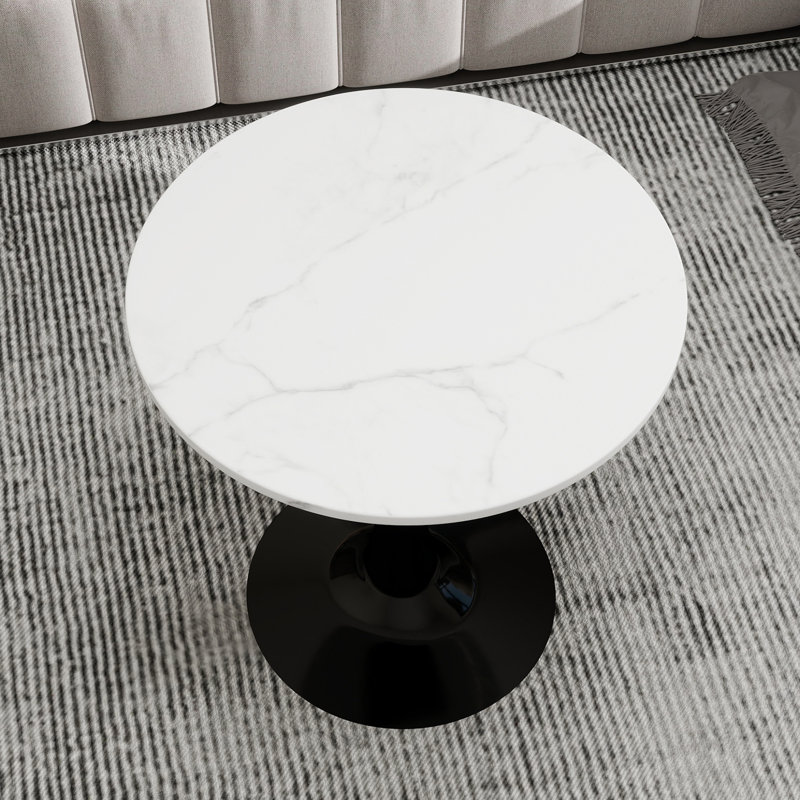 Table basse de 27,56 pouces de diamètre - 28,35 po de hauteur, table d'appoint de salon polyvalente, Blanc, Black