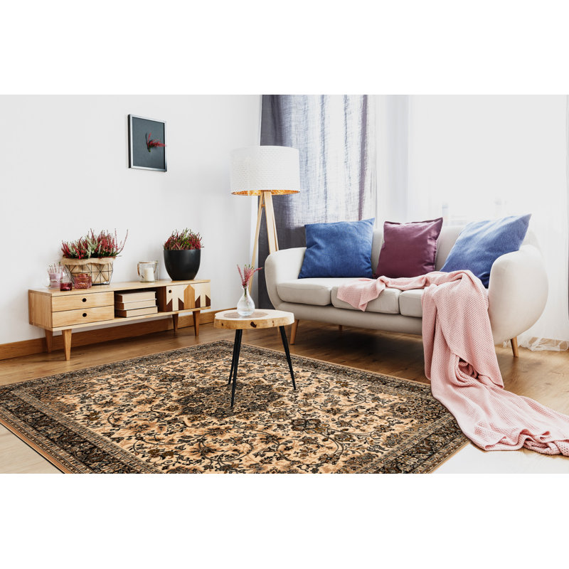 Dhrampla Oriental Wool Area Rug, Beige/Green, Rectangle 235 x 350cm