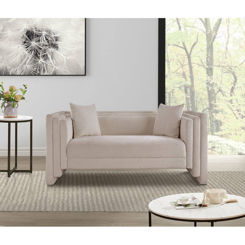 Jalice Chenille Fabric Loveseat, Tissu chenille beige